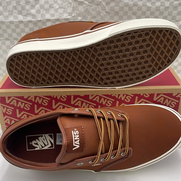 Vans Men’s Brown Leather Sneakers White Accents Atwood (Leather)Brown/Mashmallow - Picture 3 of 16